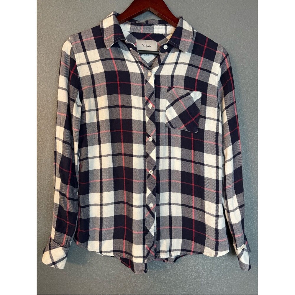Rails Hunter Plaid Small White Navy Cranberry Rayon Button Down Flannel